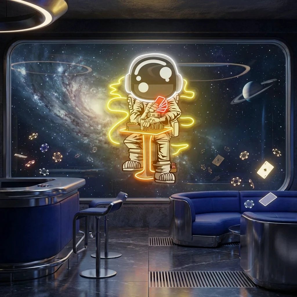 Astronaut Playing A Game Of Poker In Space Artwork Led Neon Sign Light 0