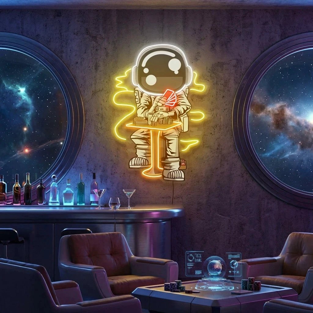 Astronaut Playing A Game Of Poker In Space Artwork Led Neon Sign Light 2