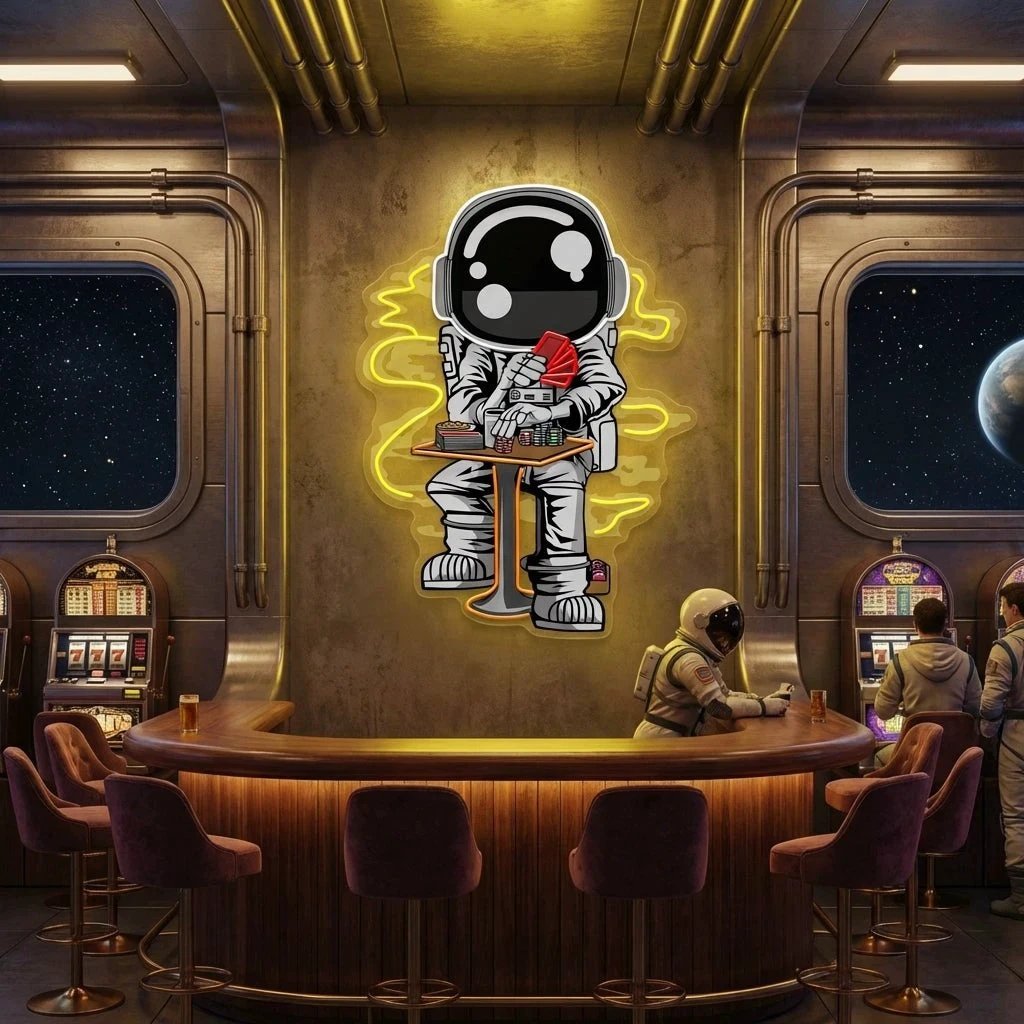 Astronaut Playing A Game Of Poker In Space Artwork Led Neon Sign Light 4