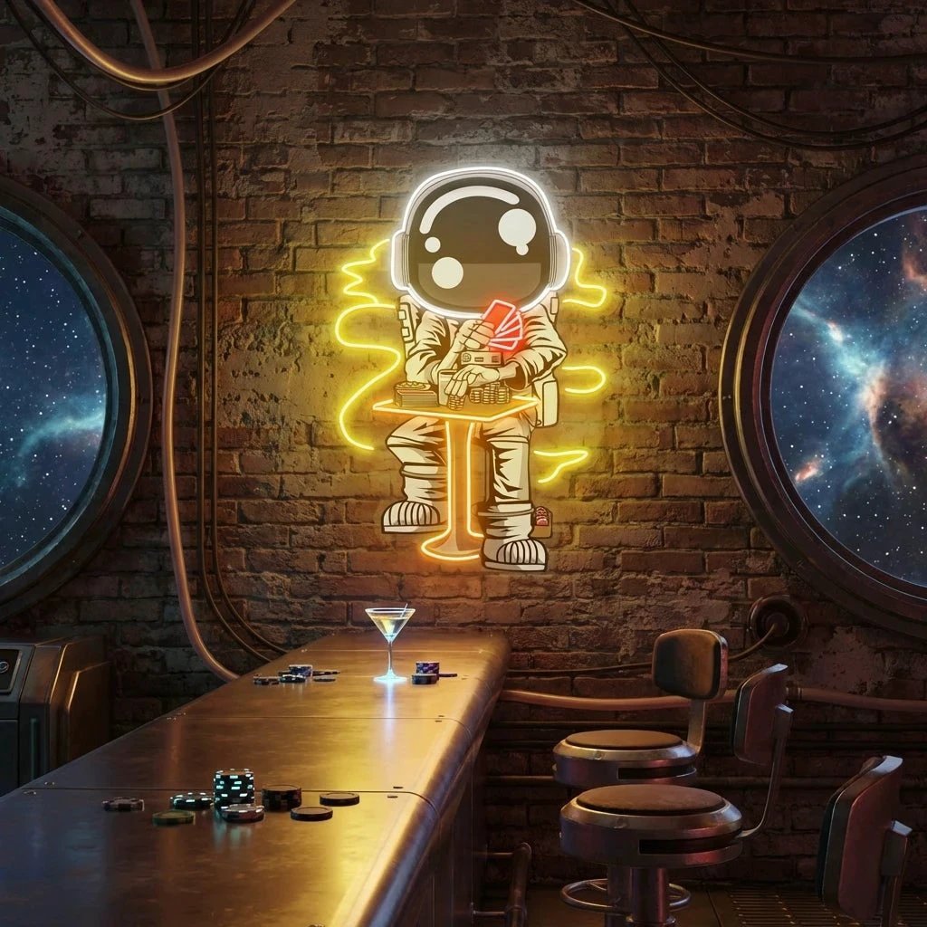 Astronaut Playing A Game Of Poker In Space Artwork Led Neon Sign Light 5