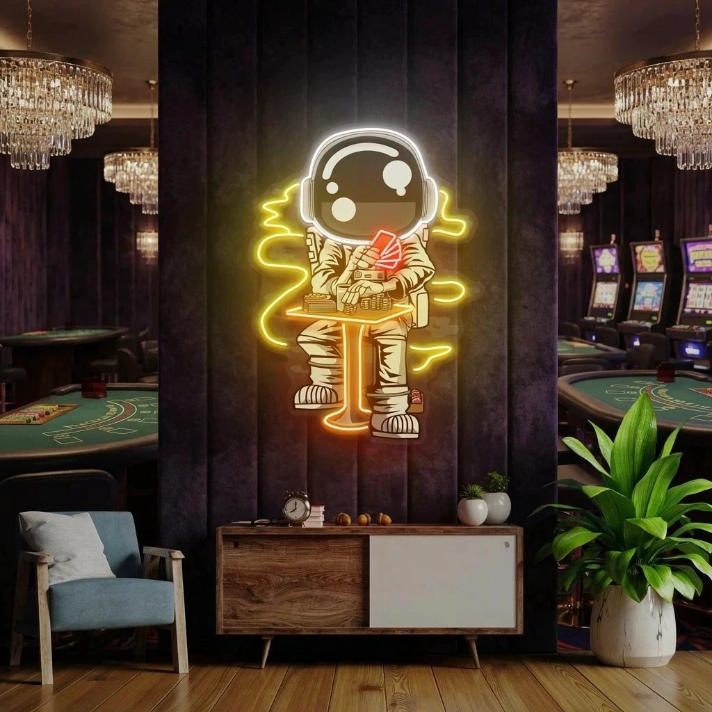 Astronaut Playing A Game Of Poker In Space Artwork Led Neon Sign Light 6