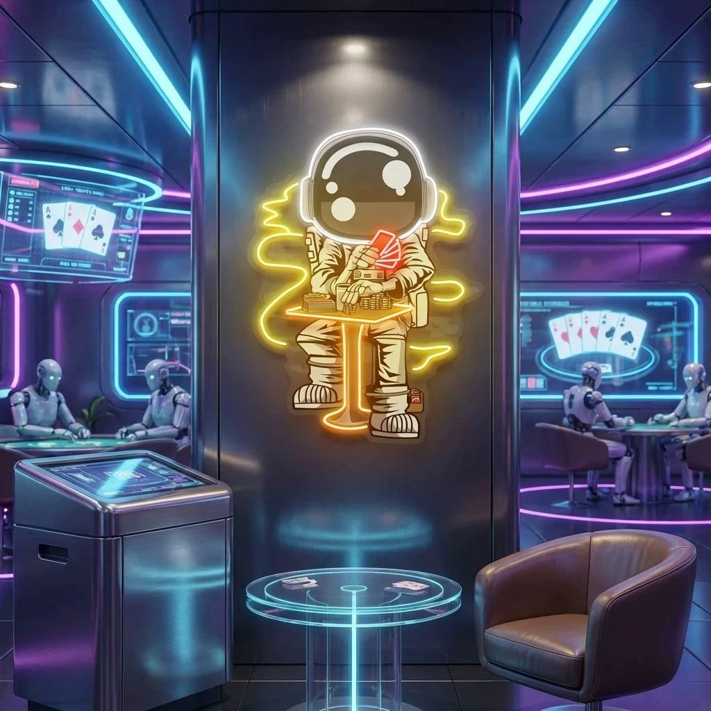 Astronaut Playing A Game Of Poker In Space Artwork Led Neon Sign Light 7