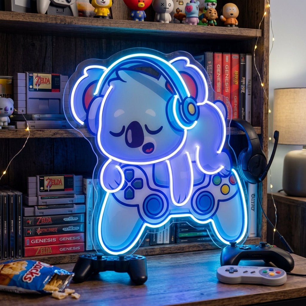 Cute Koala Sleeping Game LED Neon Sign Light Pop Art 0