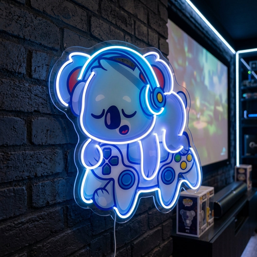 Cute Koala Sleeping Game LED Neon Sign Light Pop Art 1