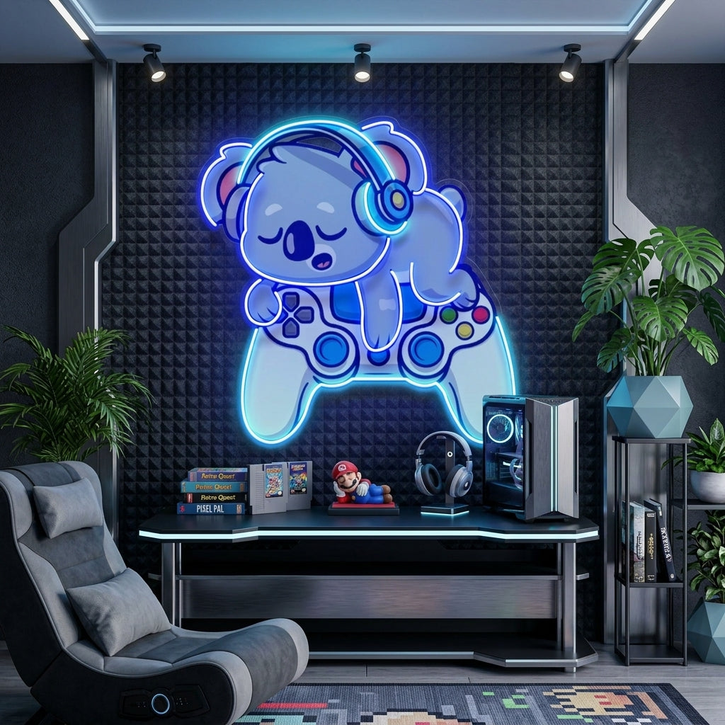 Cute Koala Sleeping Game LED Neon Sign Light Pop Art 3