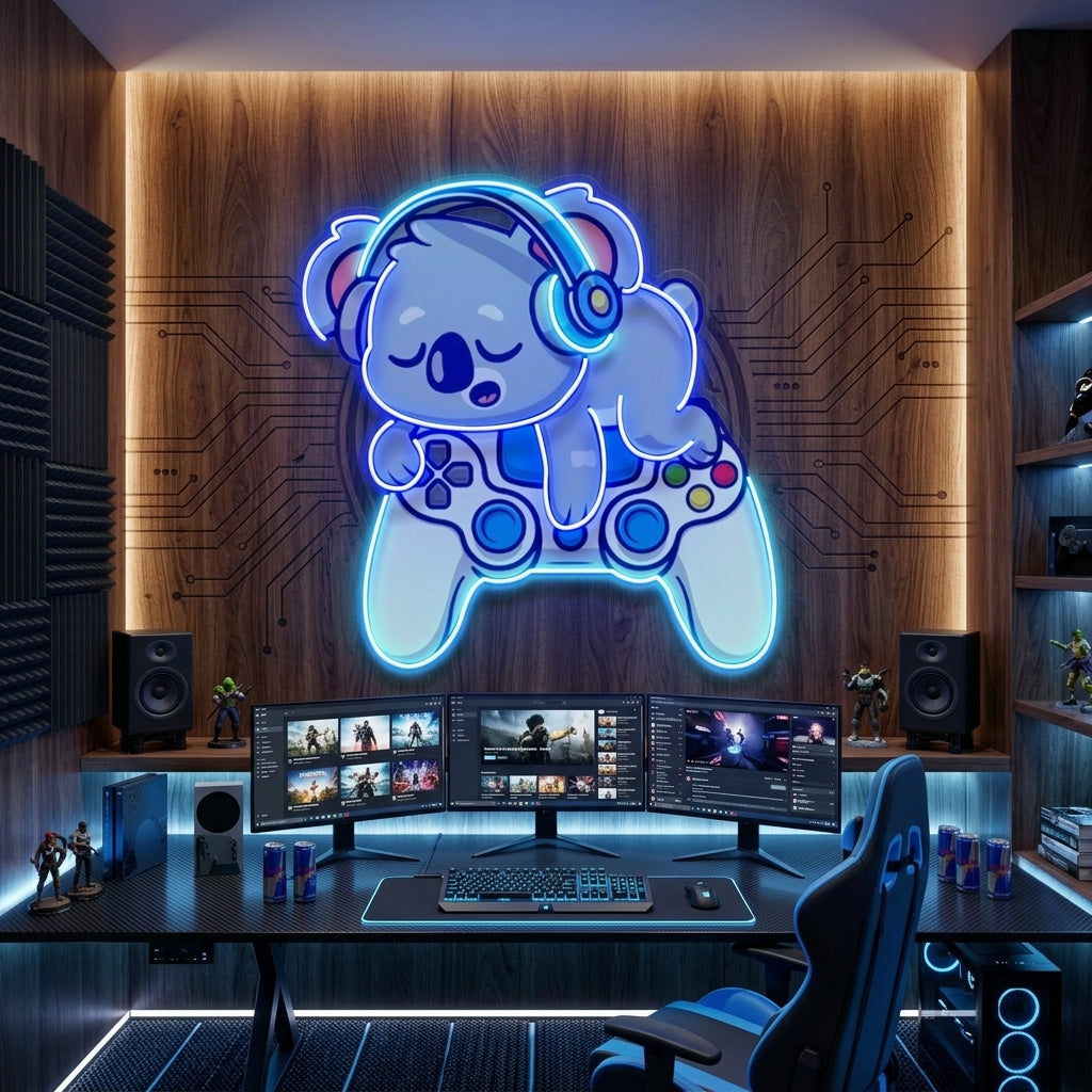 Cute Koala Sleeping Game LED Neon Sign Light Pop Art 4