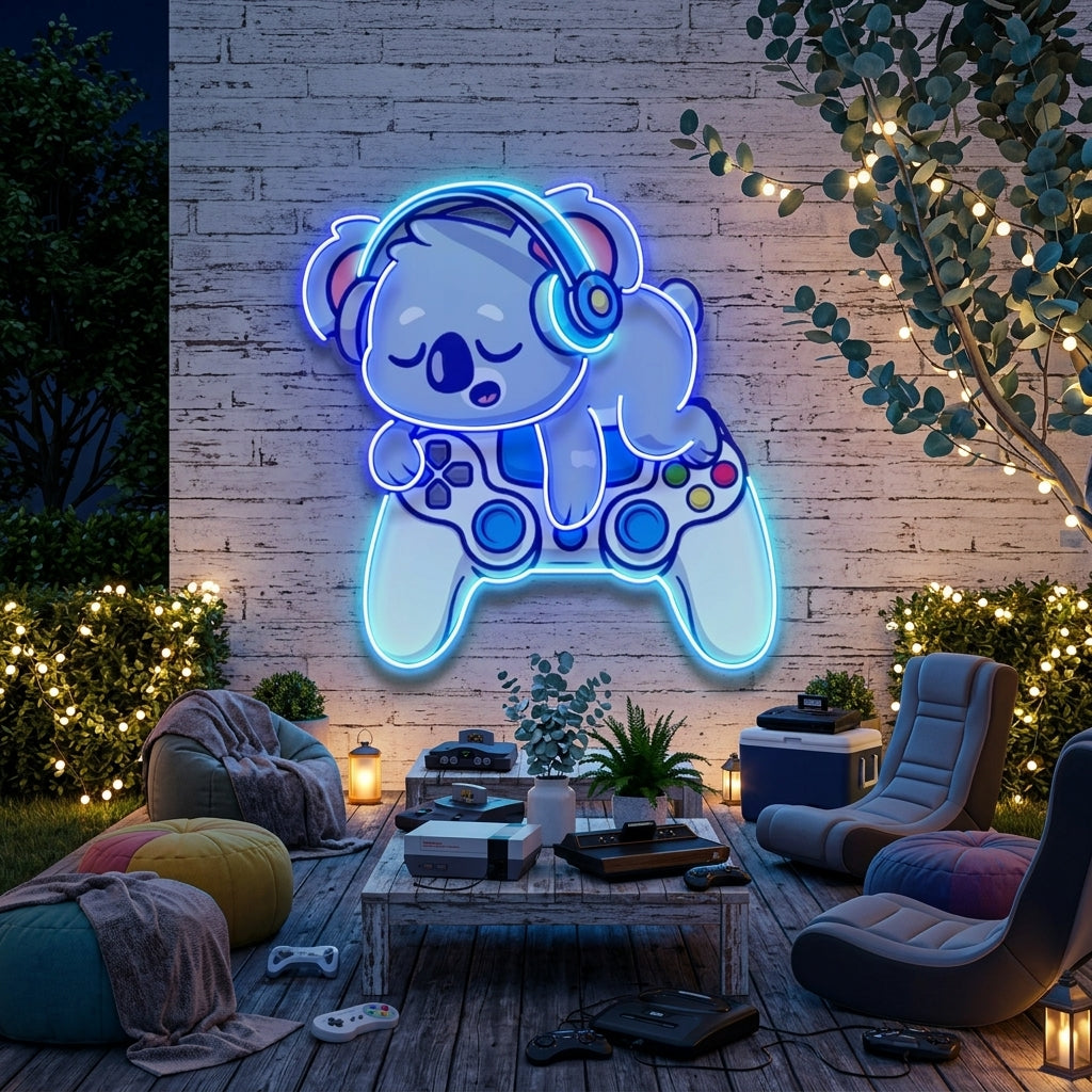Cute Koala Sleeping Game LED Neon Sign Light Pop Art 5