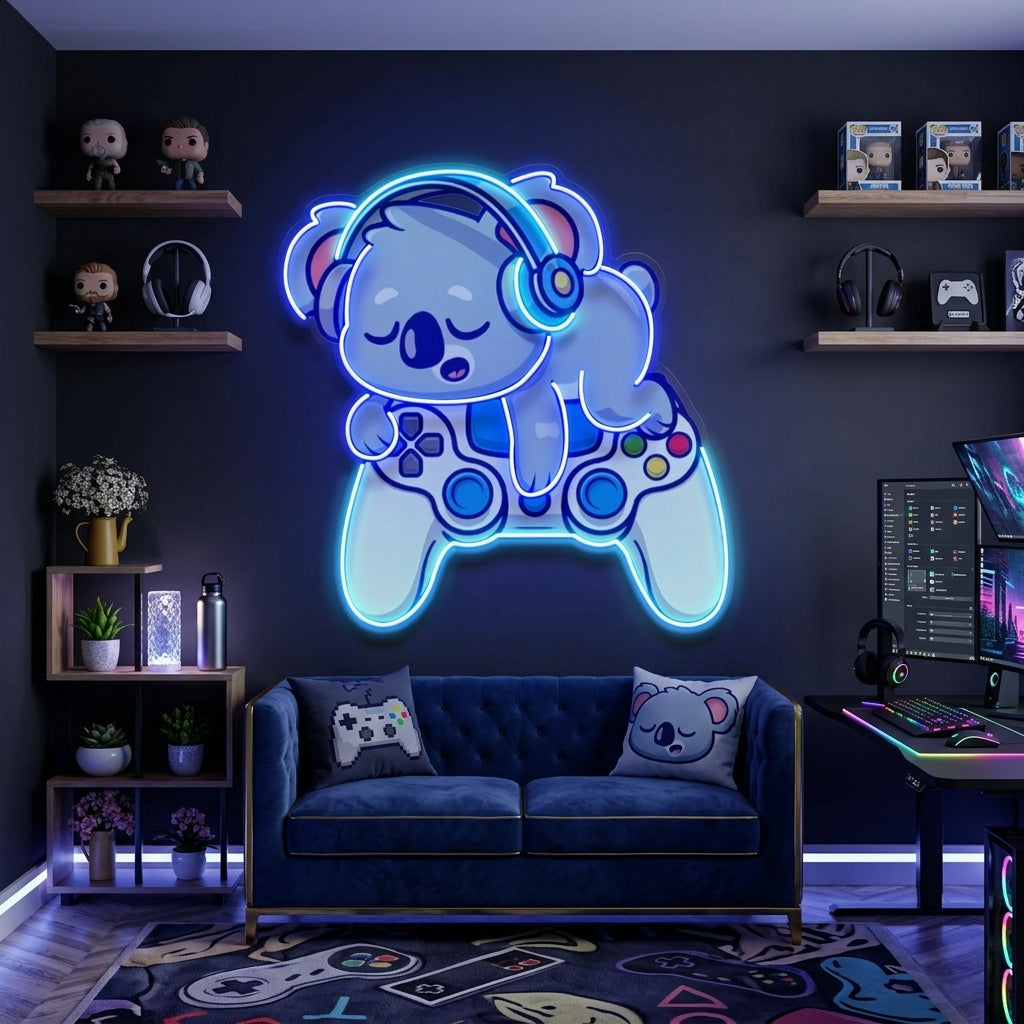 Cute Koala Sleeping Game LED Neon Sign Light Pop Art 8