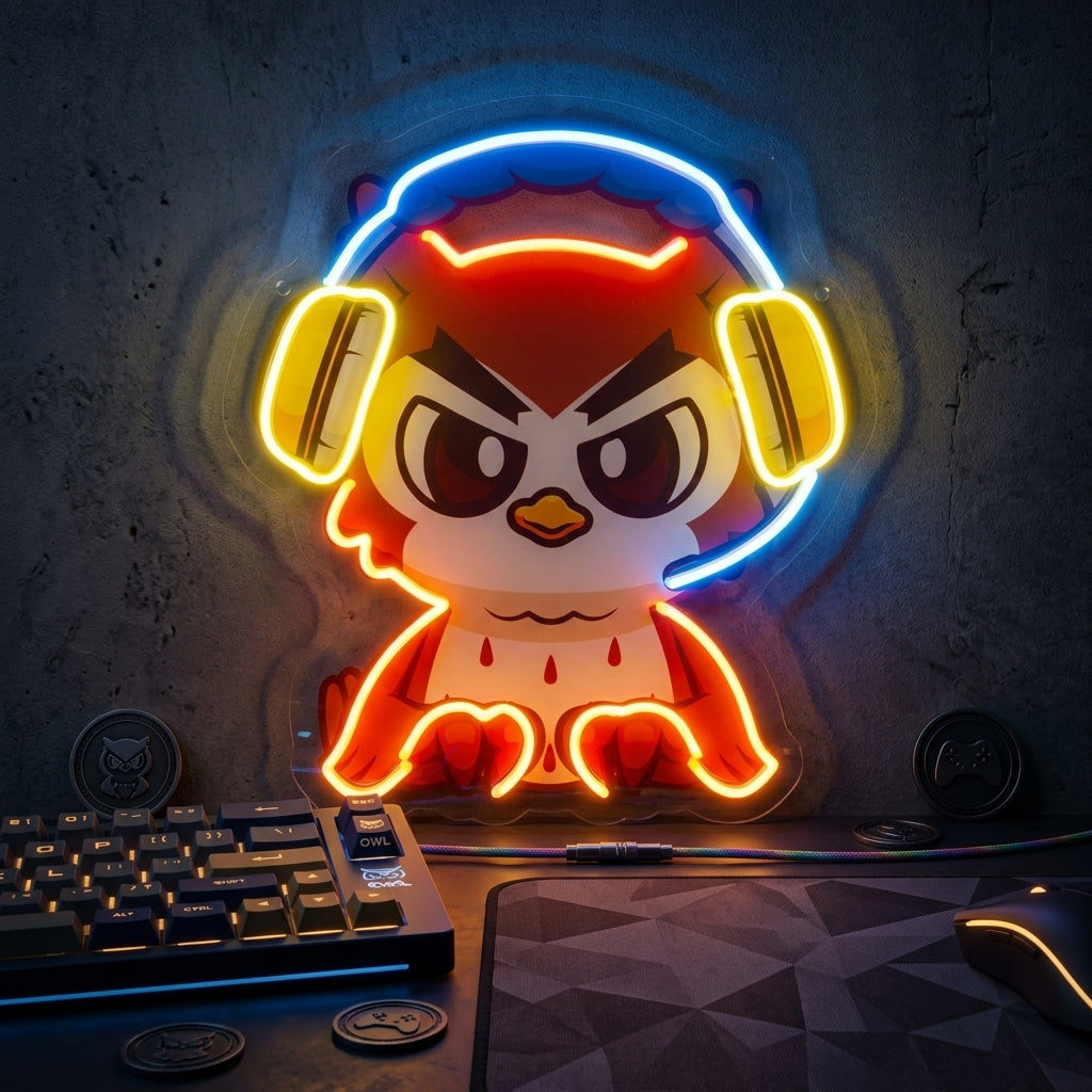 Cute Owl Gaming Cartoon LED Neon Sign Light Pop Art 0