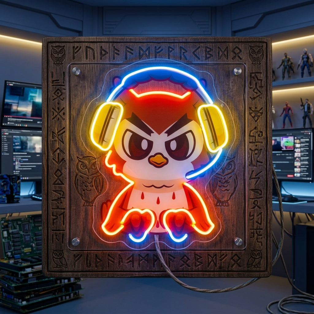 Cute Owl Gaming Cartoon LED Neon Sign Light Pop Art 1