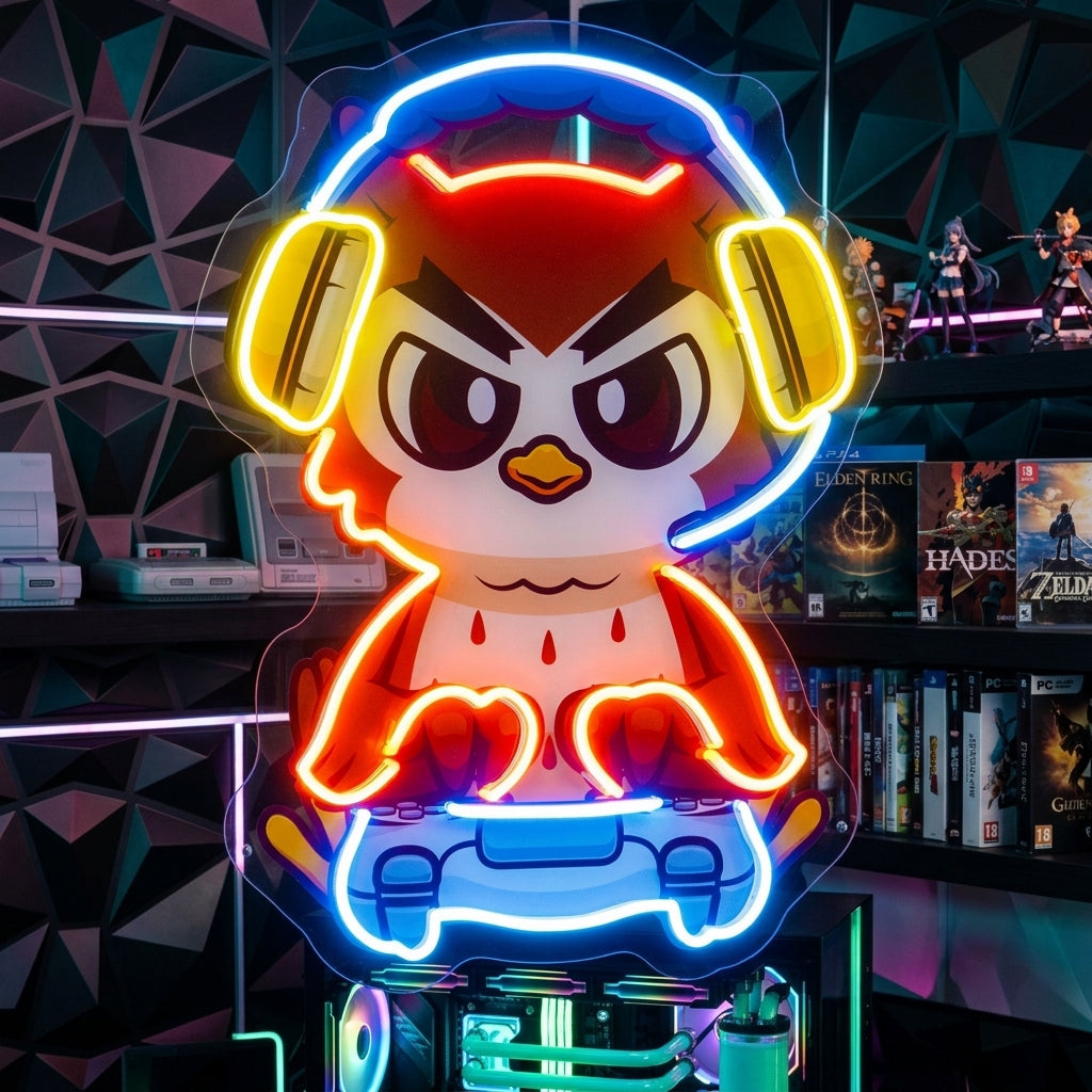 Cute Owl Gaming Cartoon LED Neon Sign Light Pop Art 3