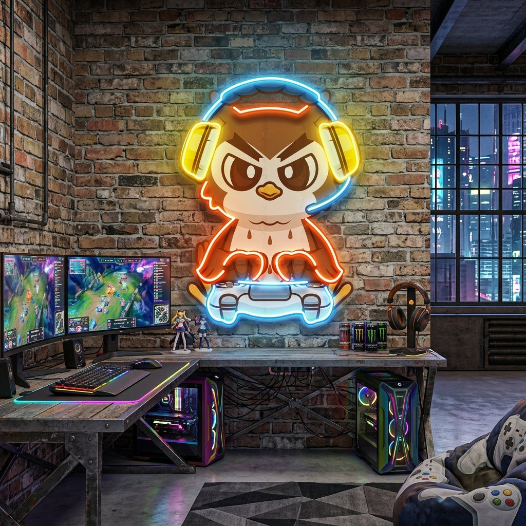 Cute Owl Gaming Cartoon LED Neon Sign Light Pop Art 6