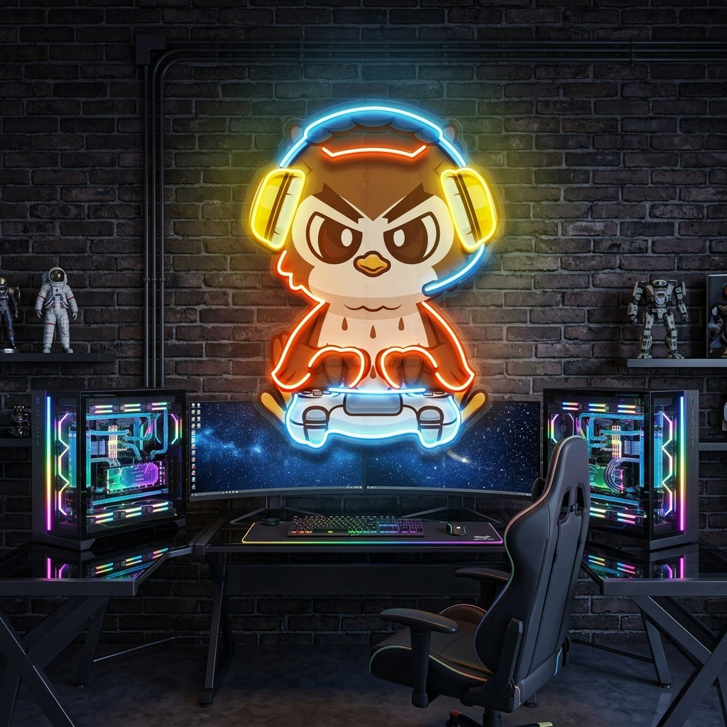 Cute Owl Gaming Cartoon LED Neon Sign Light Pop Art 9