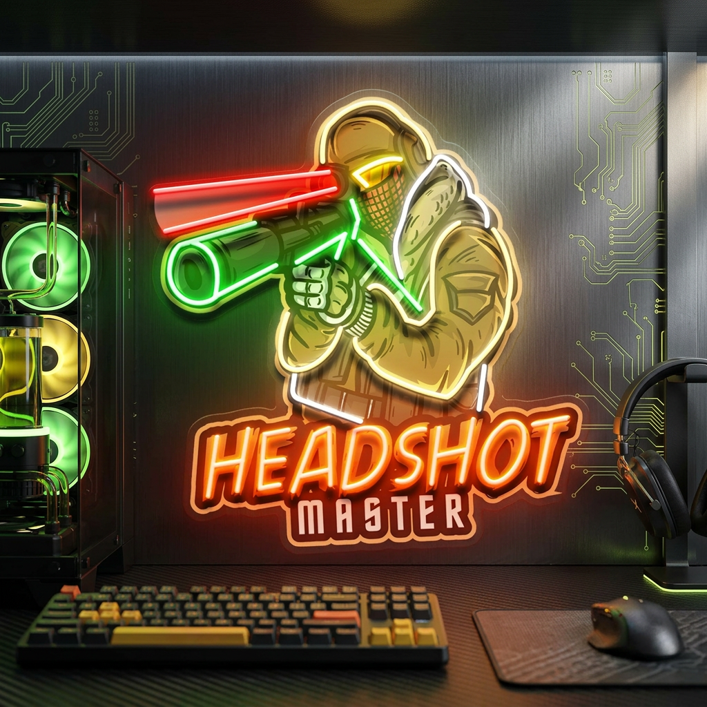 Headshot Master Gaming LED Neon Sign Light Pop Art 0