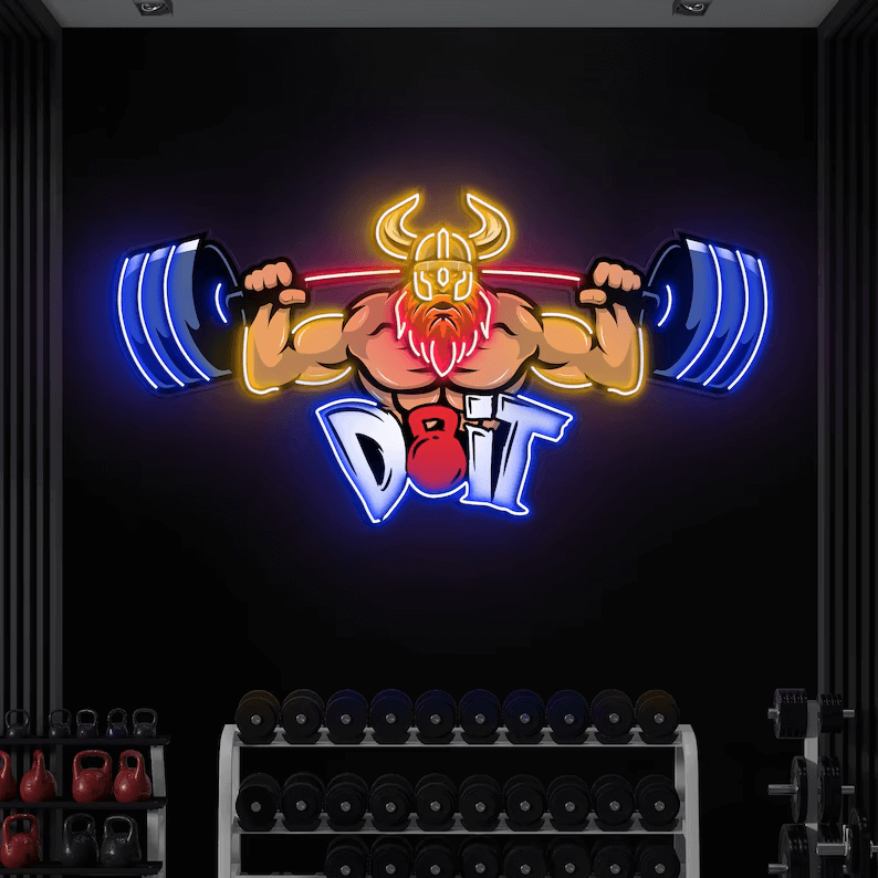 Lifting Barbell LED Neon Sign Gym Game Room Decor Sign 0