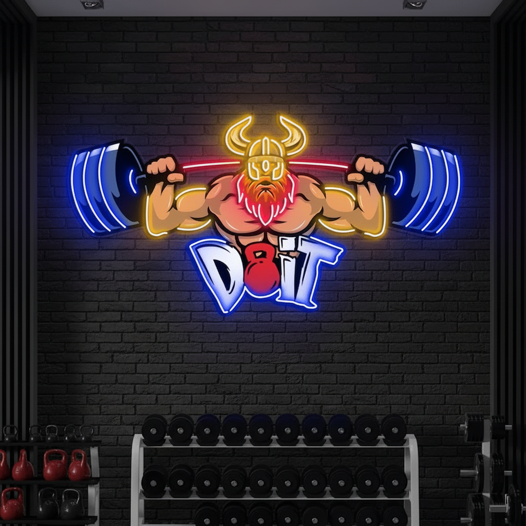 Lifting Barbell LED Neon Sign Gym Game Room Decor Sign 1