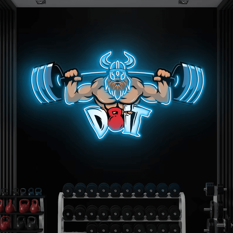 Lifting Barbell LED Neon Sign Gym Game Room Decor Sign 10