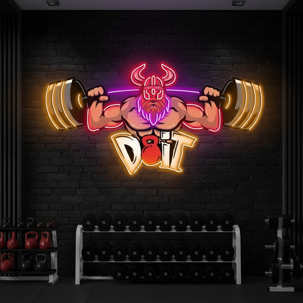 Lifting Barbell LED Neon Sign Gym Game Room Decor Sign 2