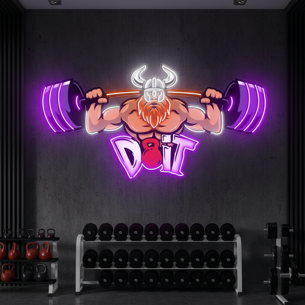 Lifting Barbell LED Neon Sign Gym Game Room Decor Sign 3