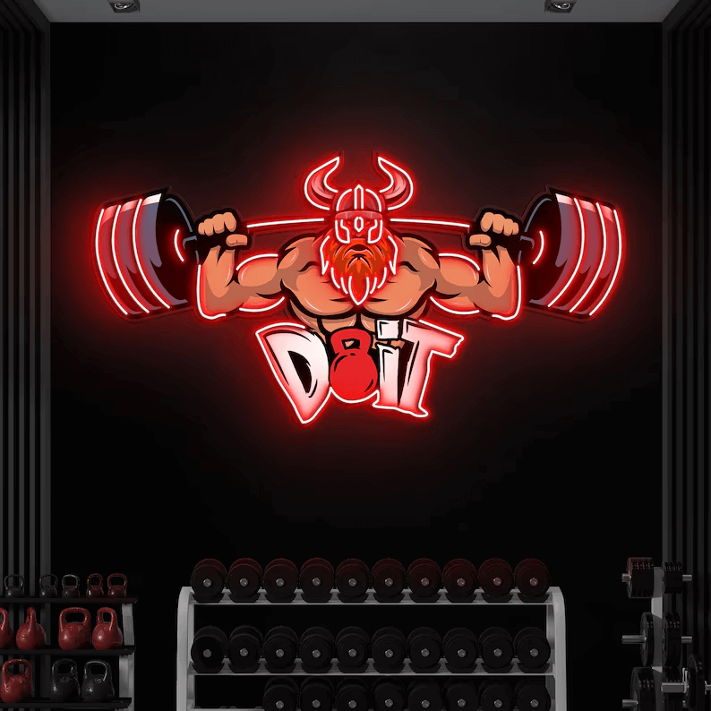 Lifting Barbell LED Neon Sign Gym Game Room Decor Sign 5
