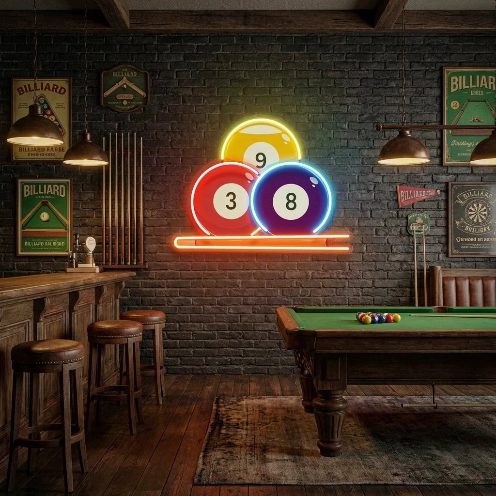 Pool Wall Art, Billiards Artwork, Pool Table Decor, Game Room Wall Decor, Billiards Decor, Gift For Pool Player Artwork Led Neon Sign Light 2
