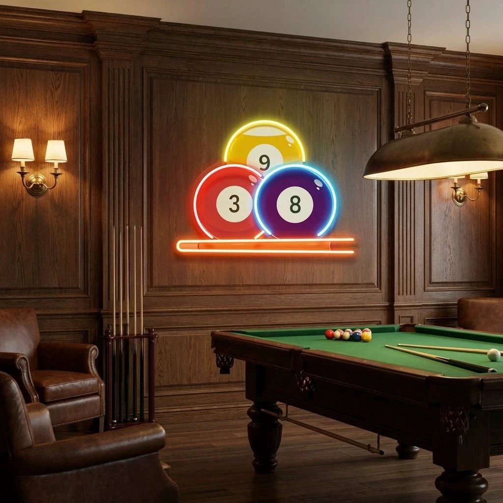 Pool Wall Art, Billiards Artwork, Pool Table Decor, Game Room Wall Decor, Billiards Decor, Gift For Pool Player Artwork Led Neon Sign Light 3