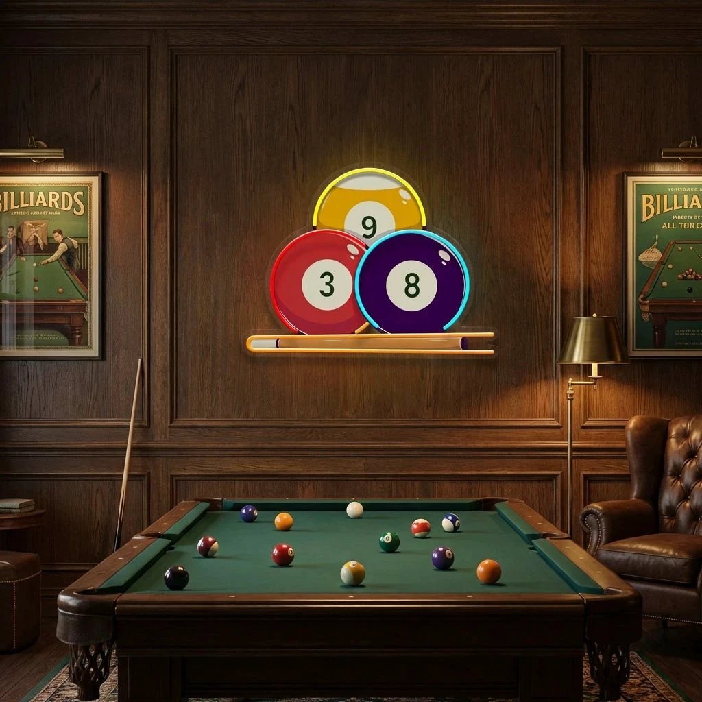 Pool Wall Art, Billiards Artwork, Pool Table Decor, Game Room Wall Decor, Billiards Decor, Gift For Pool Player Artwork Led Neon Sign Light 4
