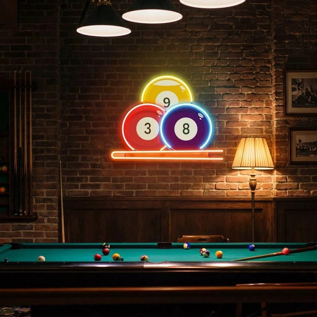 Pool Wall Art, Billiards Artwork, Pool Table Decor, Game Room Wall Decor, Billiards Decor, Gift For Pool Player Artwork Led Neon Sign Light 7