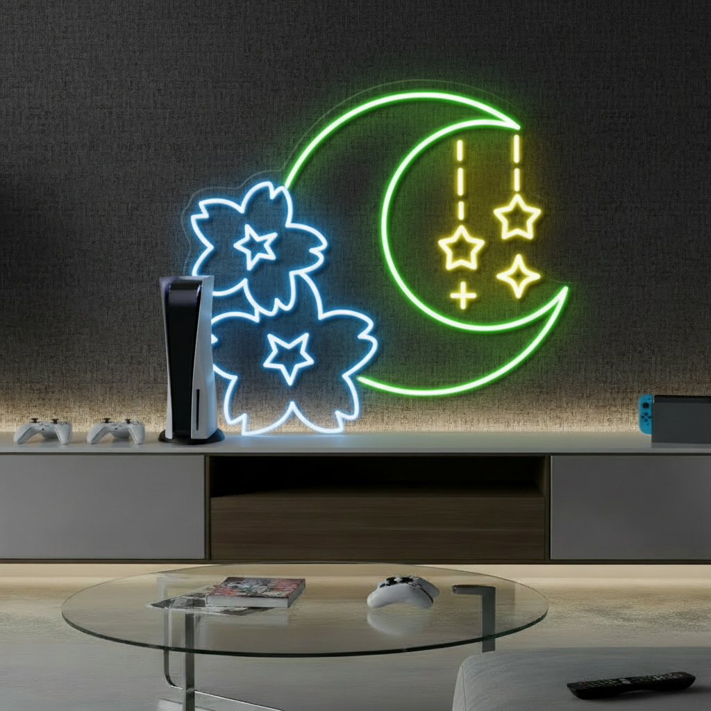 Sakura and Moon Neon Sign for Gaming Room Decor 1