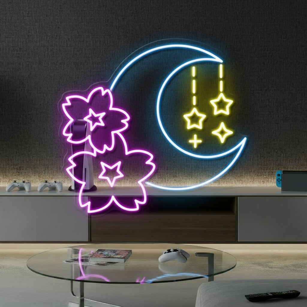 Sakura and Moon Neon Sign for Gaming Room Decor 2