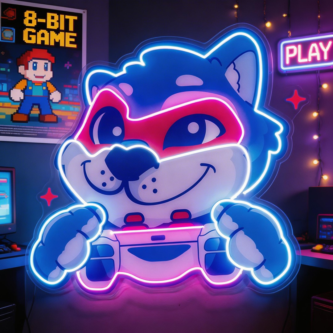 Wolf Mascot Gaming LED Neon Sign Light Pop Art 1